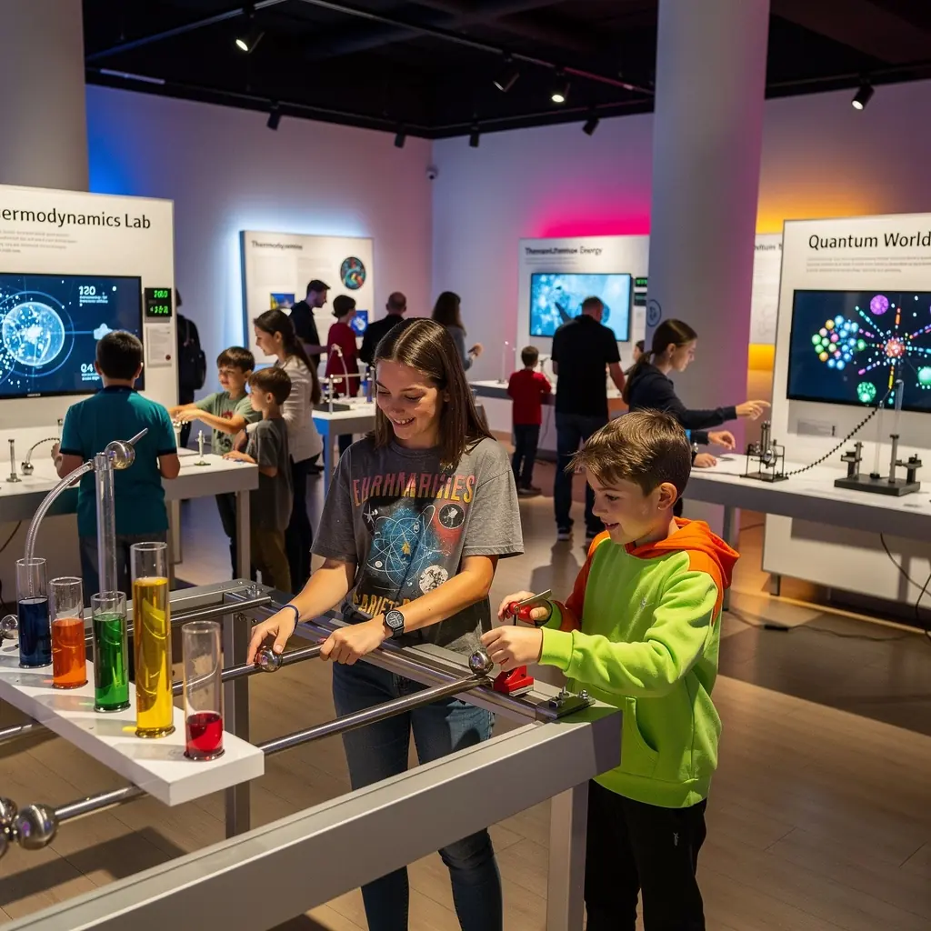 Eine Grafik, die die thermodynamischen Gesetze mit anschaulichen Diagrammen erklärt.